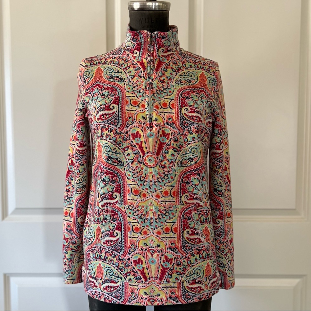 Talbots Paisley Half-Zip Pullover Tunic Top Cotton Stretch Size S